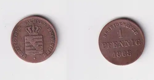 1 Pfennig Kupfer Münze Sachsen-Meiningen 1868 f.ss (152238)