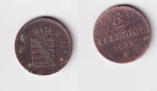 2 Pfennig Kupfer Münze Sachsen 1859 F ss (153084)