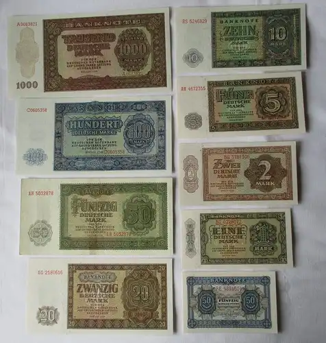 Satz DDR mit 9 Banknoten 50 Pfennig - 1000 Mark 1948 KASSENFRISCH ! (107864)