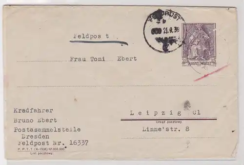 10192 Ganzsachen Brief Polen mit seltener Verwendung als deutsche Feldpost 1939