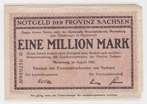 1 Million Mark Banknote Merseburg Provinz Sachsen August 1923 (146756)