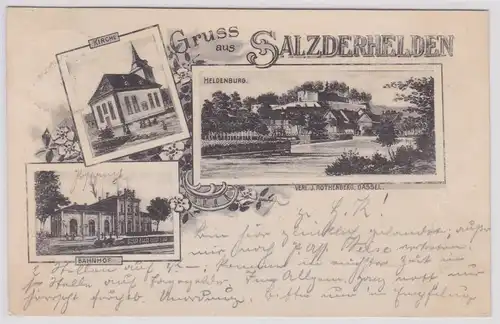902916 Mehrbild Ak Gruß aus Salzderhelden Kirche, Heldenburg, Bahnhof 1901