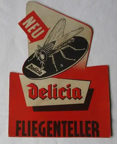 Reklame Pappschild Delicia Fliegenteller Schädlingsbekämpfungsmittel (150796)