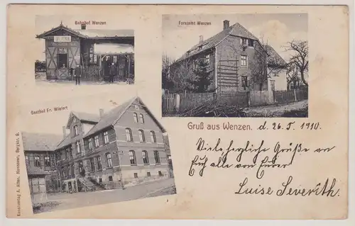 902925 Mehrbild Ak Gruß aus Wenzen Bahnhof, Forstamt, Gasthof 1910
