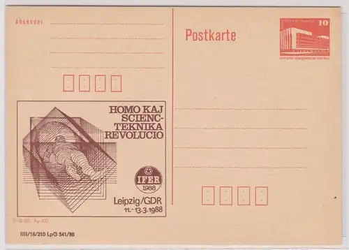 902339 GS Postkarte Leipzig IFER 1988 Homo Kaj Scienc-Teknika Revolucio