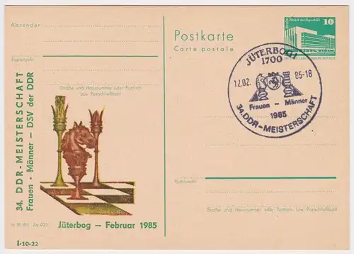 902228 GS Postkarte 34.DDR Schach Meisterschaften Jüterbog 1985