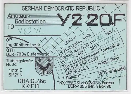 27566 QSL Karte Funker Funkamateur DDR Amateur-Radiostation Elsterwerda 1986