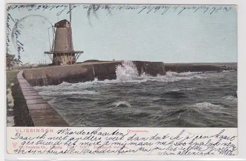 16337 AK Vlissingen (Flushing) - Oranjemolen, Uferpartie mit Windmühle 1904
