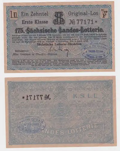 1/10 Los 175.sächsische Landes Lotterie Leipzig 1919 (118726)