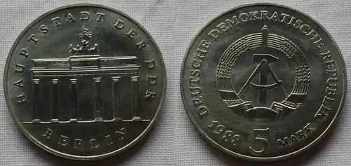 DDR Gedenk Münze 5 Mark Brandenburger Tor 1988 Stempelglanz (135342)