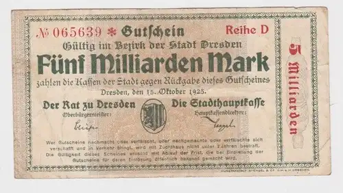 5 Milliarden Mark Banknote Stadthauptkasse Dresden 15.10.1923 (162229)