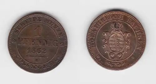 1 Pfennig Kupfer Münze Sachsen 1862 B ss+ (151458)