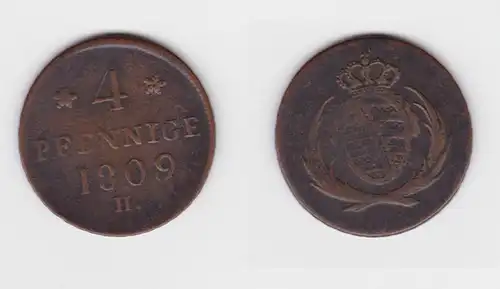 4 Pfennige Bronze Münze Sachsen 1809 H ss (151036)