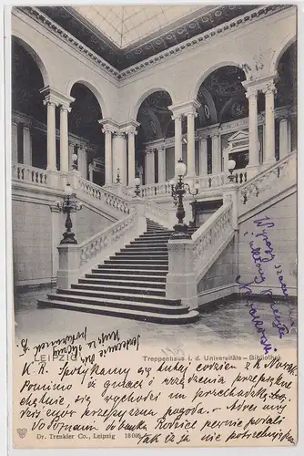50366 Ak Leipzig Treppenhaus in der Universitäts-Bibliothek 1905