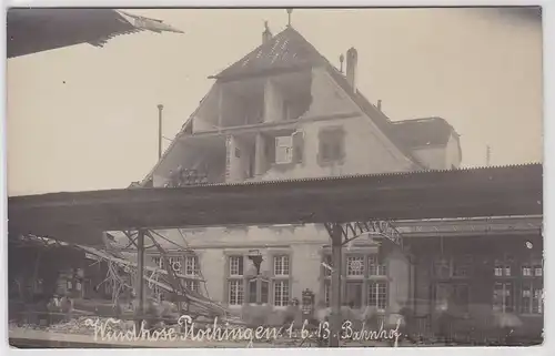 89338 Foto Ak Plochingen Zerstörungen am Bahnhof durch Windhose 1.6.1913