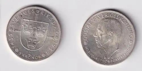 5 Kronen Silber Münze Schweden 500 Jahre schwedischer Reichstag 1935 vz (165201)