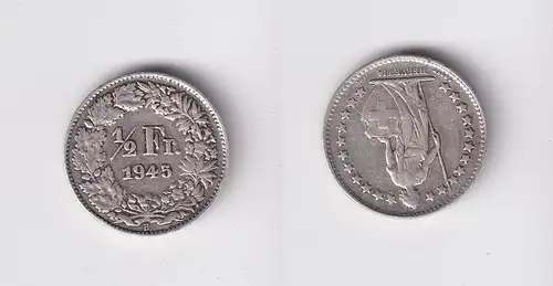 1/2 Franken Silber Münze Schweiz 1945 B ss (165532)
