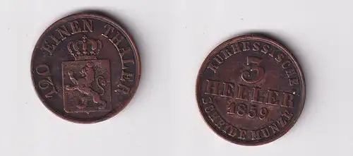 3 Heller Kupfer Münze Hessen-Kassel 1859 ss (165754)