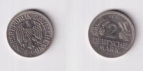 2 Mark Nickel Münze BRD Trauben und Ähren 1951 F ss+ (165635)