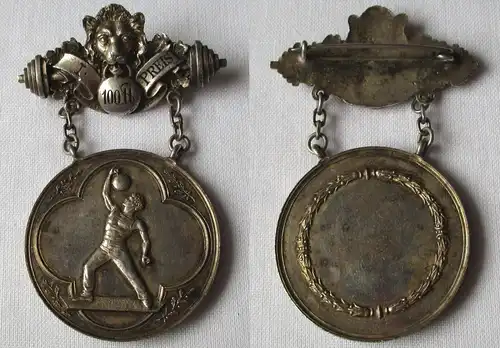 seltene versilberte Medaille Abzeichen Schwerathletik 1.Preis um 1900 (156913)