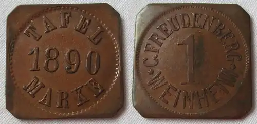 Bronze Wertmarke 1 Tafelmarke C.Freudenberg Weinheim 1890 (155443)