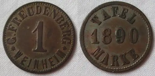 Bronze Wertmarke 1 Tafelmarke C.Freudenberg Weinheim 1890 (155170)