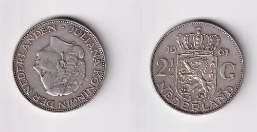 2 1/2 Gulden Silber Münze Niederland 1961 ss+ (165608)