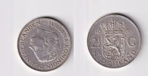 2 1/2 Gulden Silber Münze Niederland 1966 ss+ (165924)