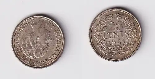 25 Cent Silber Münze Niederlande 1941 ss+ (165762)