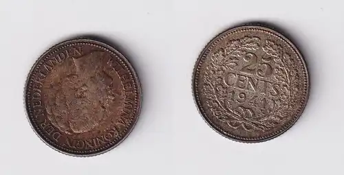25 Cent Silber Münze Niederlande 1941 ss+ (165763)