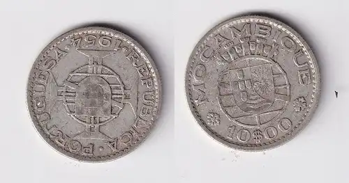 10 Escudos Silber Münze Mosambik Mocambique 1954 ss KM 79 (165950)