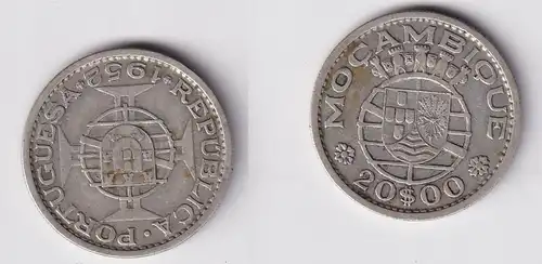 20 Escudos Silber Münze Mosambik Mocambique 1952 ss KM 80 (165925)