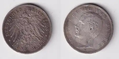 5 Mark Silbermünze Bayern König Otto 1903 Jäger 46 ss (165629)