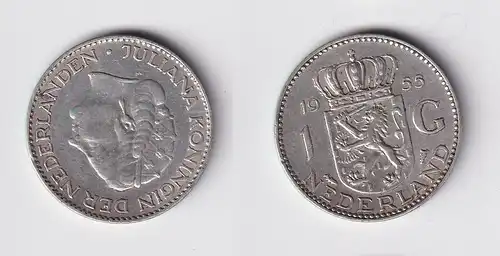 1 Gulden Silber Münze Niederlande 1955 ss (165926)