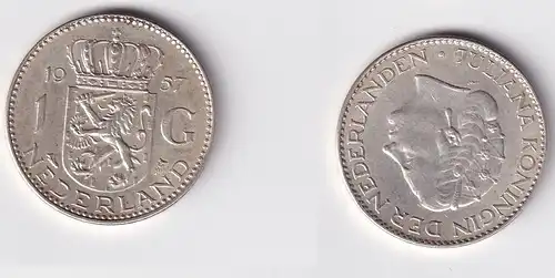 1 Gulden Silber Münze Niederlande 1957 f.vz (165948)