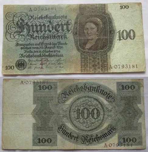 100 Reichsmark Reichsbanknote 11.10.1924 Nr. A 0793181 Rosenberg 171a (165317)