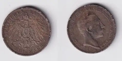 2 Mark Silbermünze Preussen Kaiser Wilhelm II 1904 Jäger 102 ss (165516)