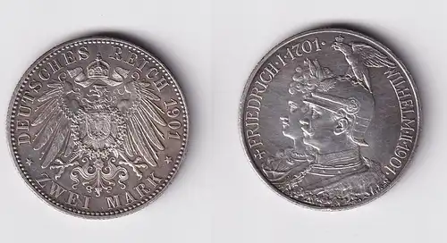 2 Mark Silbermünze Preussen 200 Jahre Königreich 1901 Jäger 105 f.vz (164867)