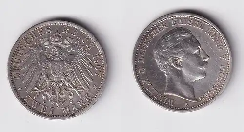 2 Mark Silbermünze Preussen König Wilhelm II 1907 A Jäger 102 ss (162972)