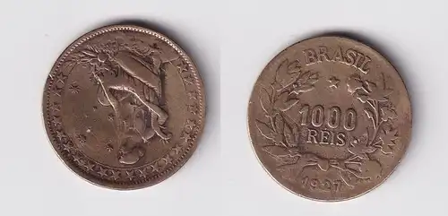 1000 Reis Messing Münze Brasilien 1927 f.ss (160155)