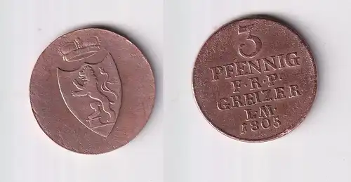 3 Pfennig Kupfer Münze Reuss-Obergreiz 1805 (154192)