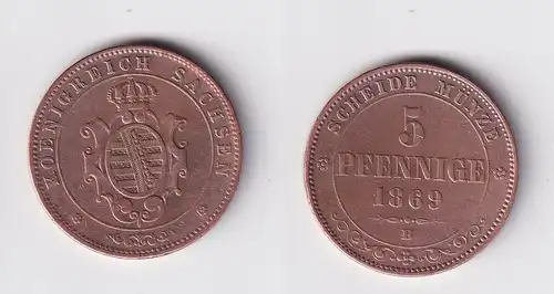 5 Pfennig Kupfer Münze Sachsen 1869 B ss (160162)