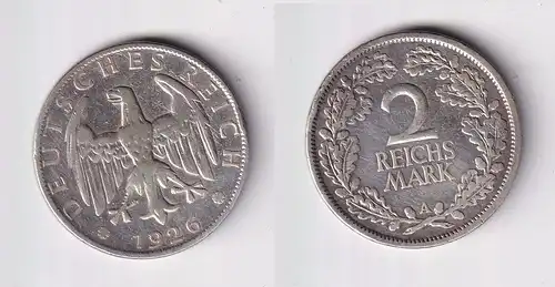 2 Mark Silber Münze Deutsches Reich 1926 A ss  (152227)