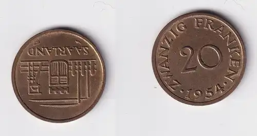 20 Franken Messing Münze Saarland 1954 f.vz (158697)