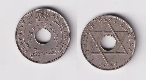 1/2 Penny Kupfer Nickel Münze Britisch Westafrika 1947 Lochmünze (162339)