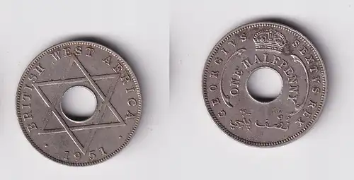 1/2 Penny Kupfer Nickel Münze Britisch Westafrika 1951 Lochmünze (163392)