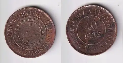 40 Reis Kupfer Münze Brasilien 1910 ss (163072)