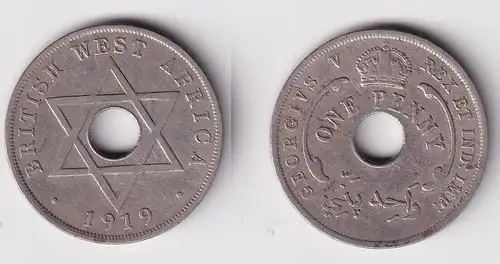1 Penny Kupfer Nickel Münze Britisch Westafrika 1919 Lochmünze (162595)