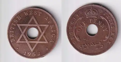 1 Penny Kupfer Münze Britisch Westafrika 1952 Lochmünze (163404)