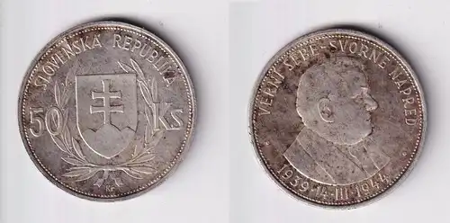 50 Kronen Silber Münze Slowakei Dr. Josef Tiso 1944 ss+ (165139)